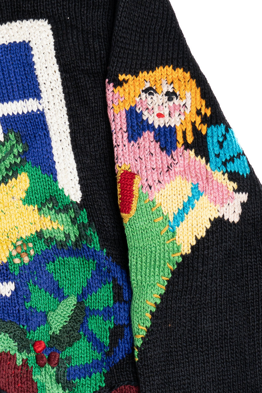 Vintage Pink Cowboy Boot Cowboy Santa Hand Knit Ugly Christmas Sweater (1990s)