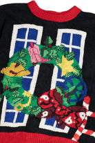 Vintage Pink Cowboy Boot Cowboy Santa Hand Knit Ugly Christmas Sweater (1990s)