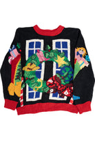 Vintage Pink Cowboy Boot Cowboy Santa Hand Knit Ugly Christmas Sweater (1990s)