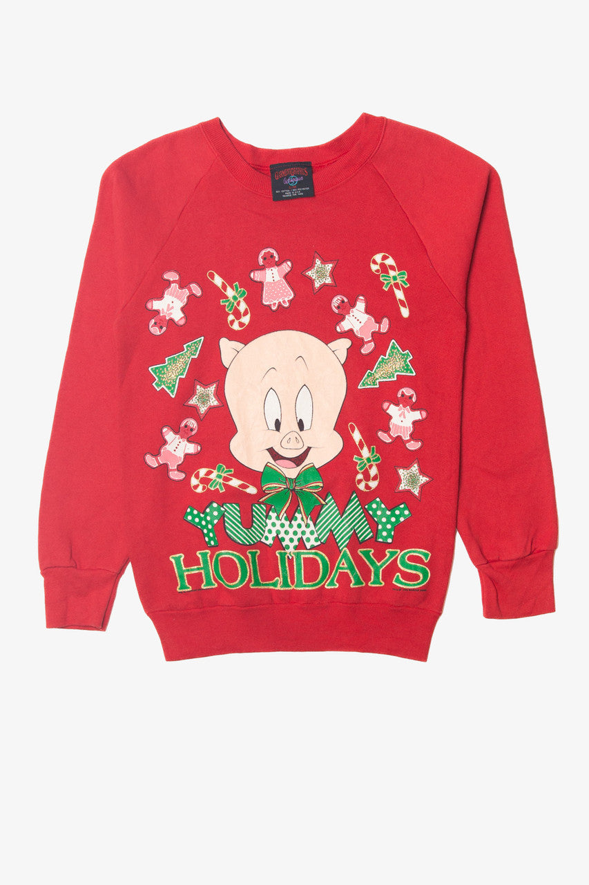Porky Pig "Yummy Holidays" Looney Tunes Ugly Christmas Sweater 63754