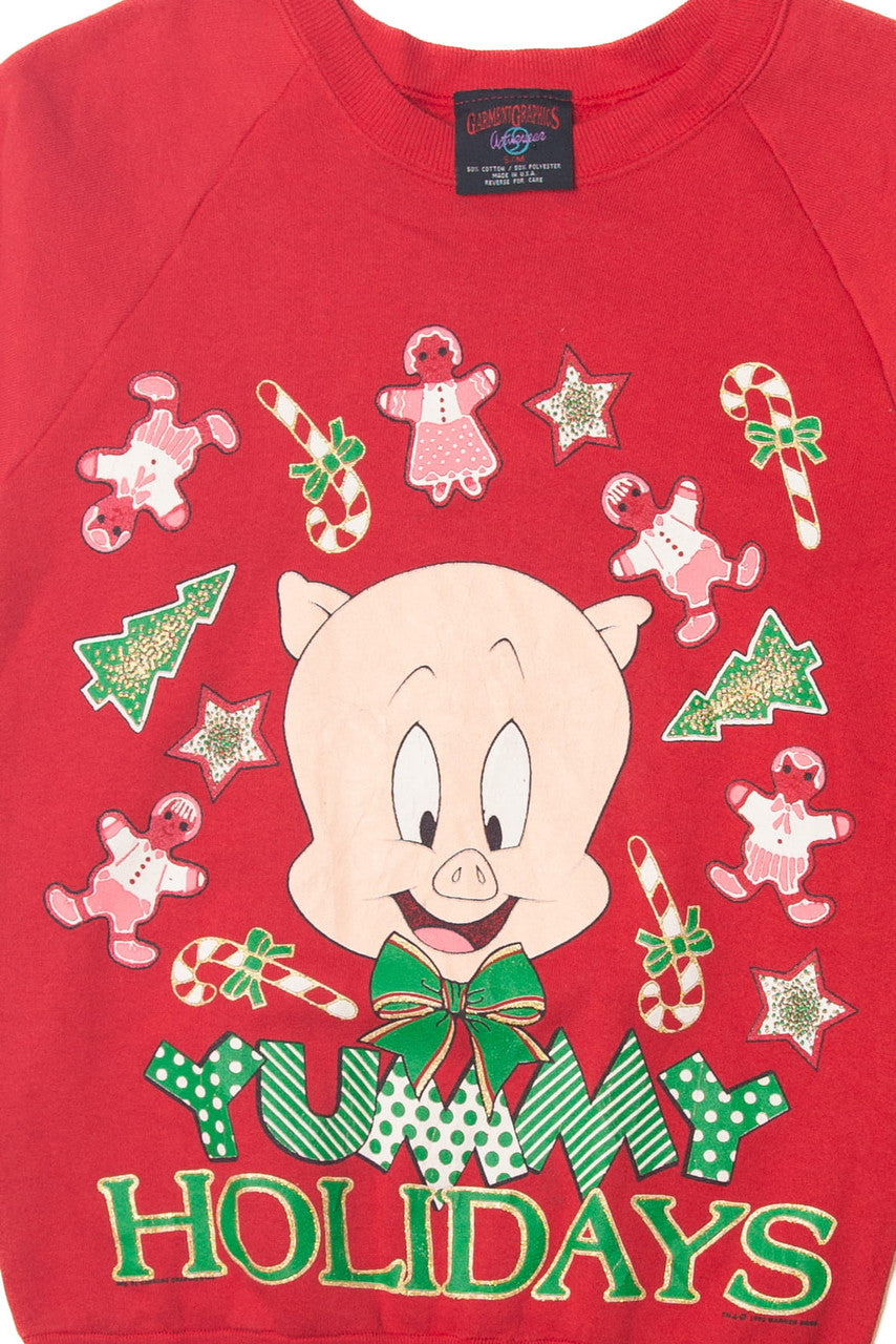Porky Pig "Yummy Holidays" Looney Tunes Ugly Christmas Sweater 63754