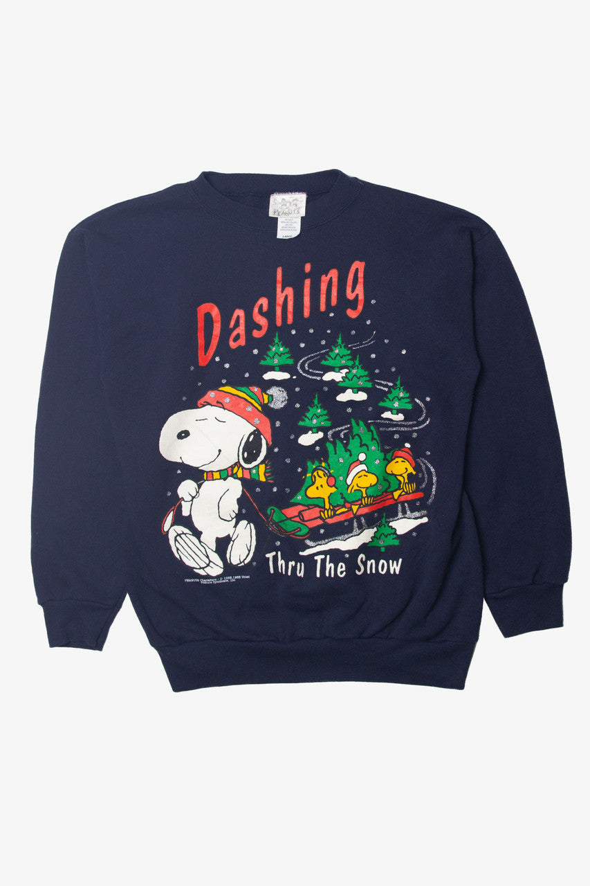 Vintage Snoopy "Dashing thru The Snow" Peanuts Ugly Christmas Sweater 63759