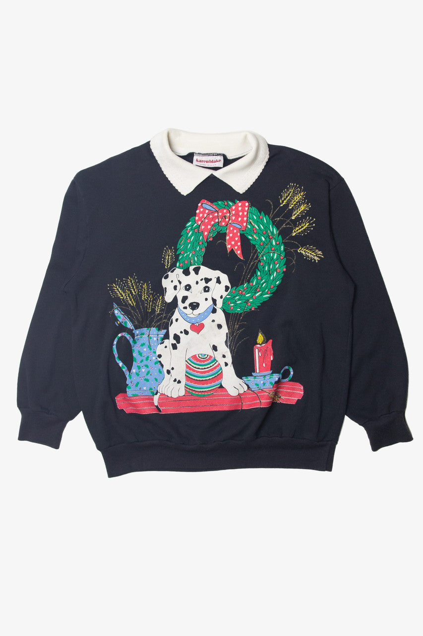 Dalmatian Under Wreath Black Ugly Christmas Sweater 63776
