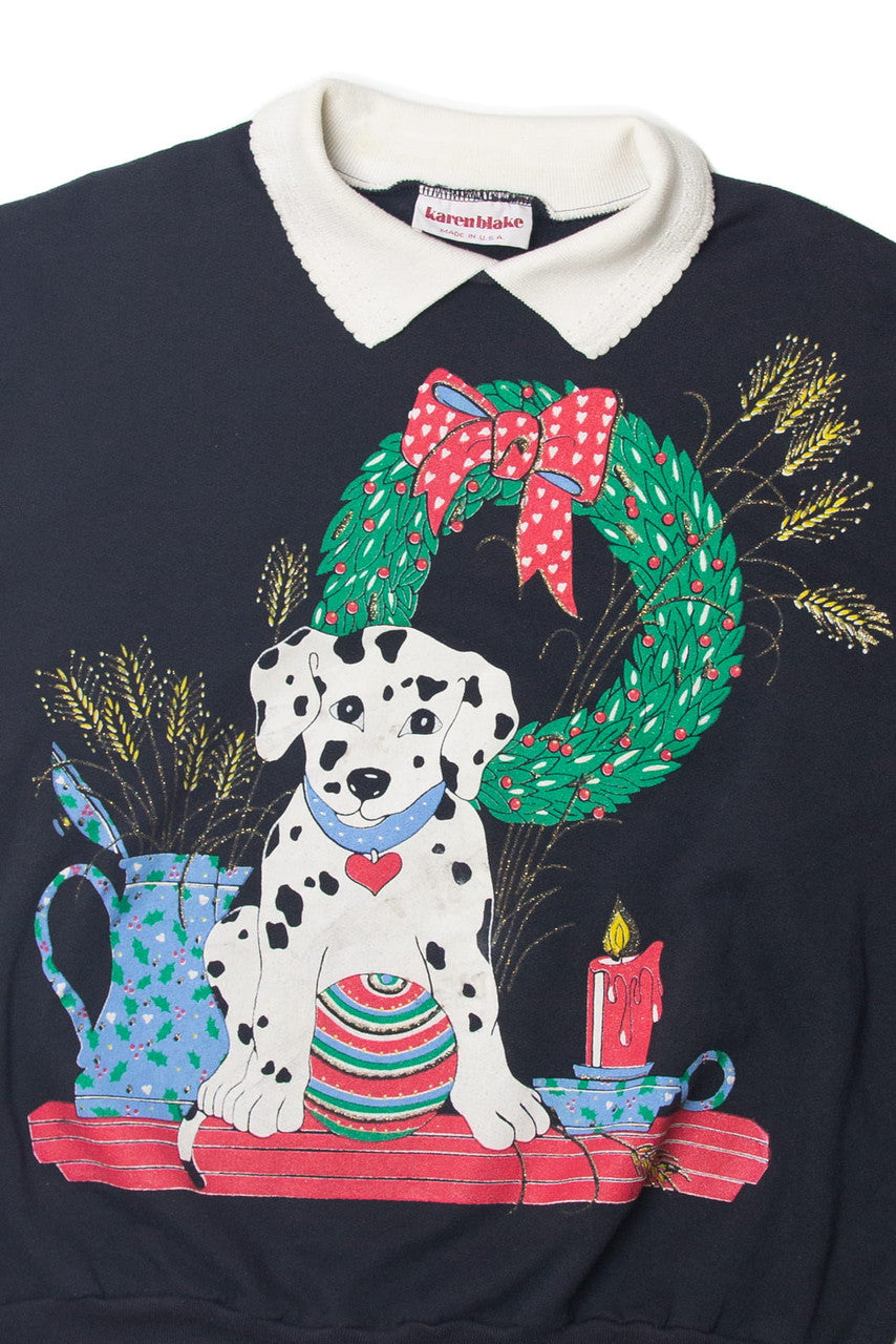 Dalmatian Under Wreath Black Ugly Christmas Sweater 63776