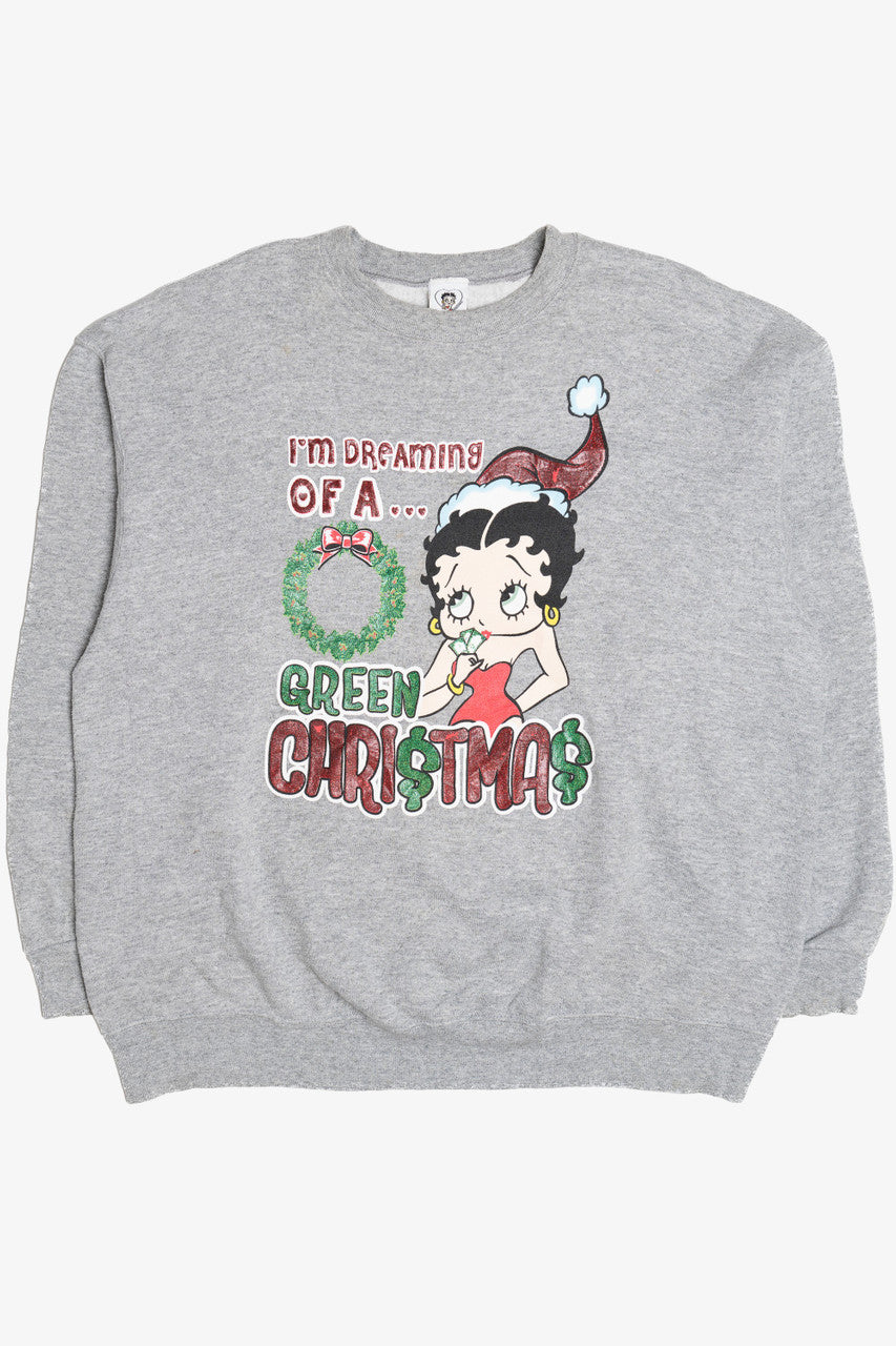 Vintage "Dreaming Of A Green Christmas" Betty Boop Ugly Christmas Sweatshirt (2000s)