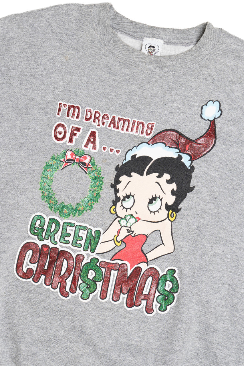 Vintage "Dreaming Of A Green Christmas" Betty Boop Ugly Christmas Sweatshirt (2000s)