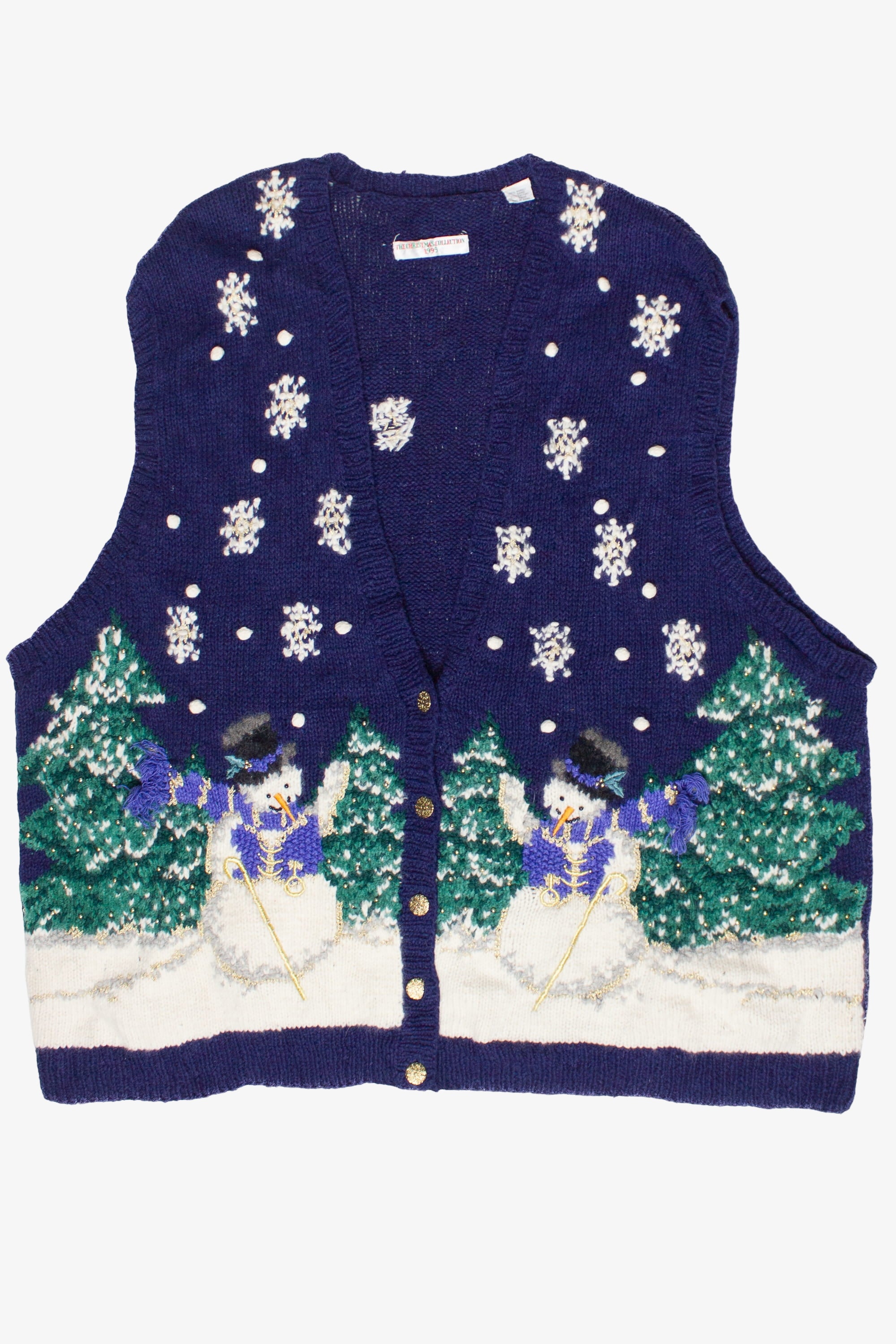 Vintage Hand Knit Snowman Forest Ugly Christmas Sweater Vest (1995)