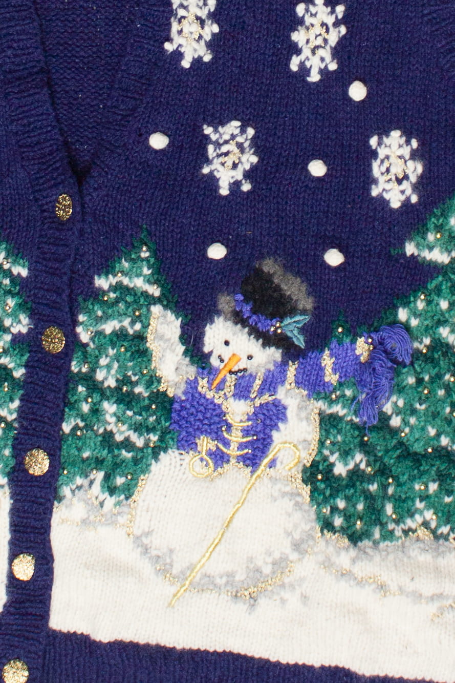 Vintage Hand Knit Snowman Forest Ugly Christmas Sweater Vest (1995)
