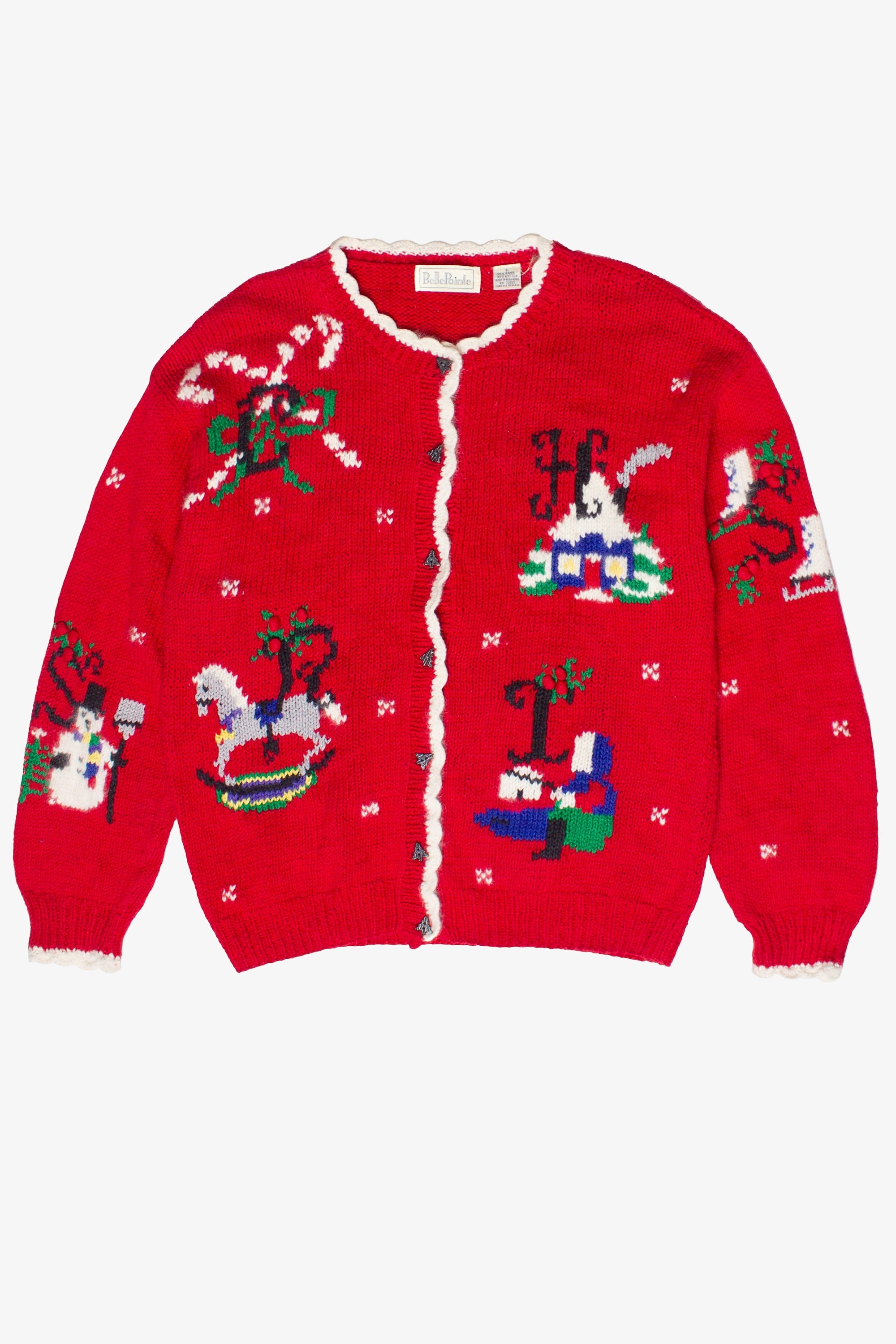 Vintage Merry Christmas Spell Out Belle Pointe Ugly Christmas Cardigan