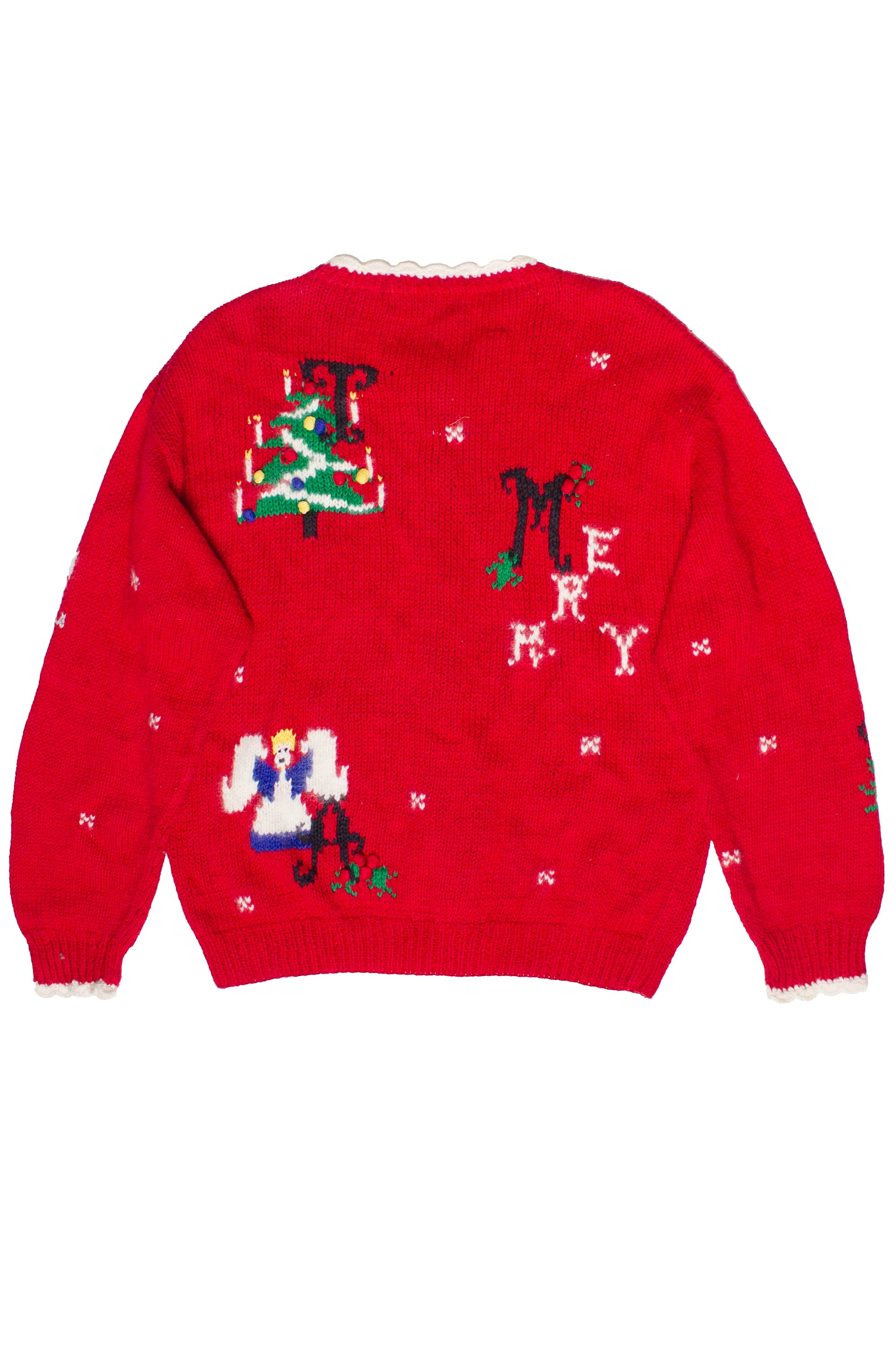Vintage Merry Christmas Spell Out Belle Pointe Ugly Christmas Cardigan