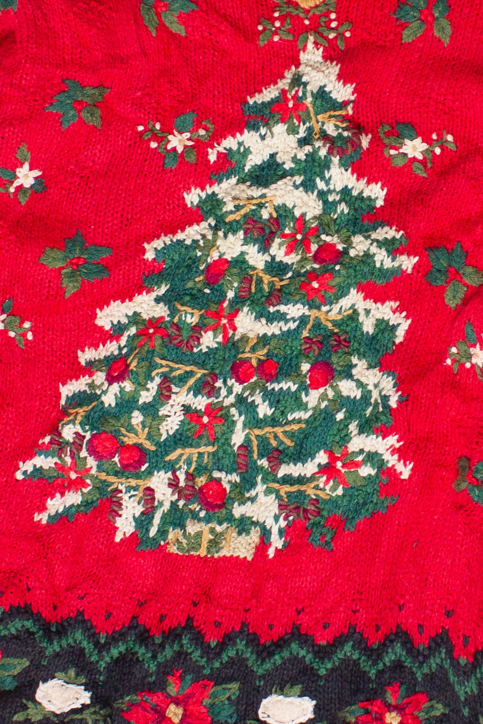 Vintage Poinsettia Holly Christmas Tree Ugly Christmas Sweater