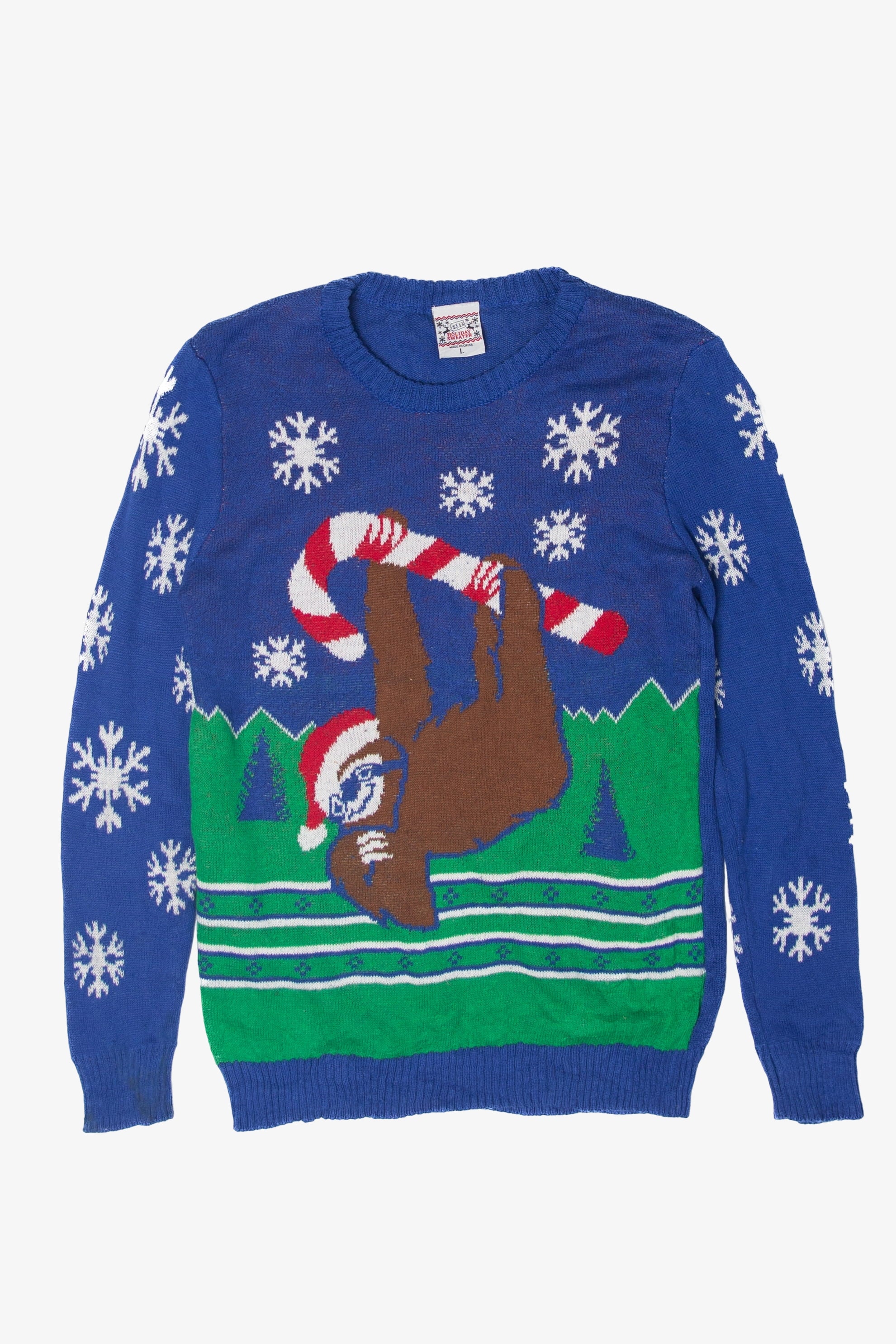 Sloth On Candy Cane Ugly Christmas Pullover