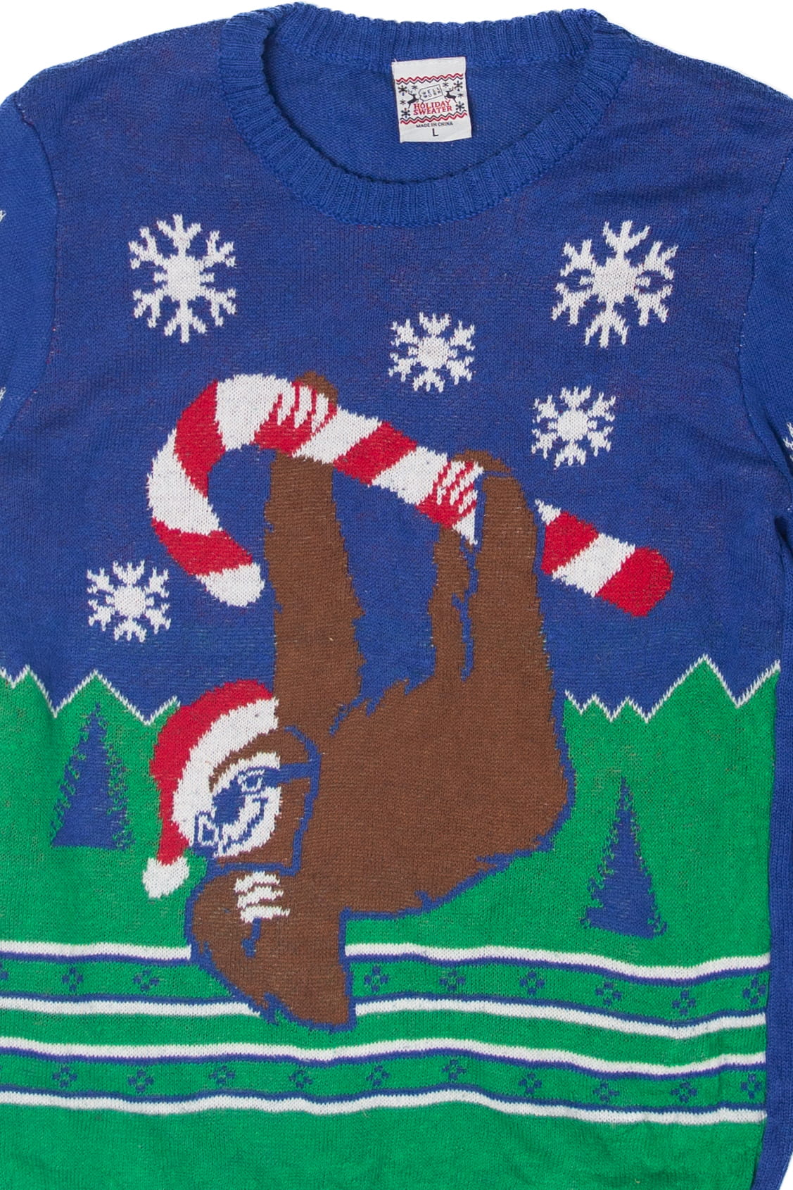 Sloth On Candy Cane Ugly Christmas Pullover
