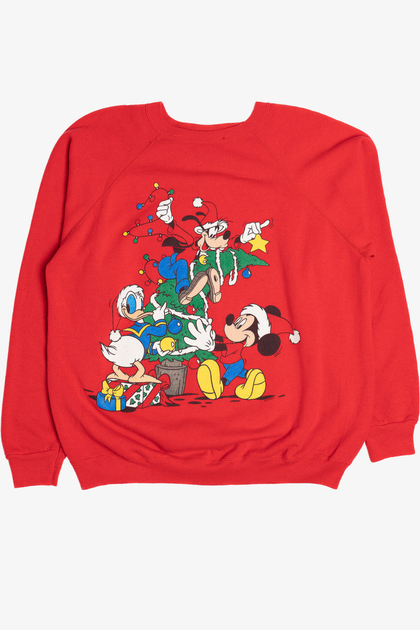 Vintage Mickey Mouse Goofy & Donald Duck Christmas Tree Sweatshirt