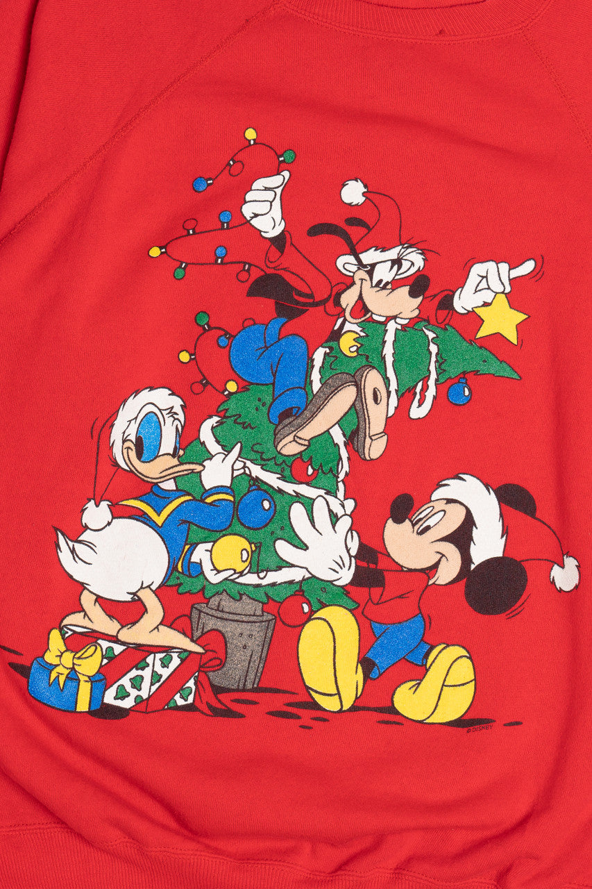 Vintage Mickey Mouse Goofy & Donald Duck Christmas Tree Sweatshirt