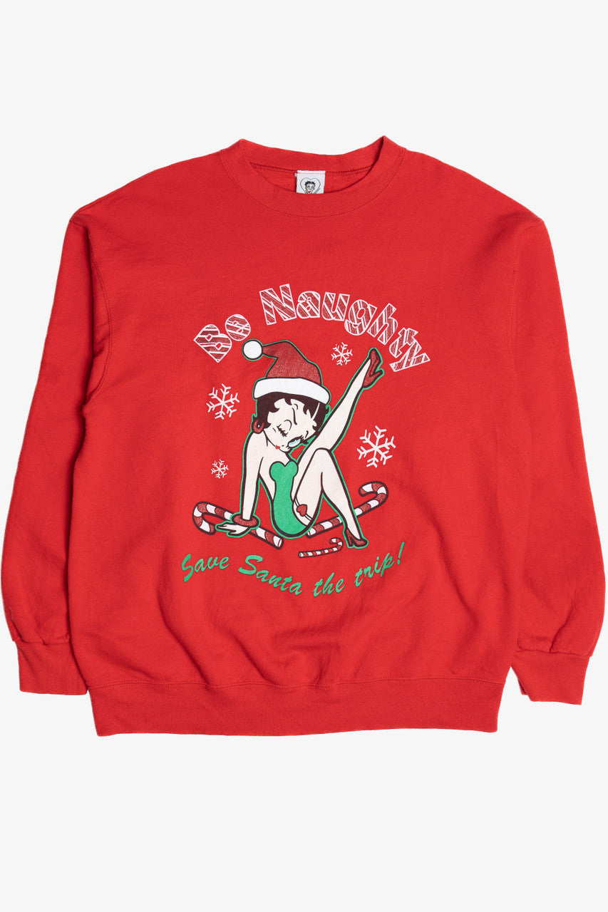 Vintage Betty Boop "Be Naughty Save Santa The Trip!" Ugly Christmas Sweatshirt