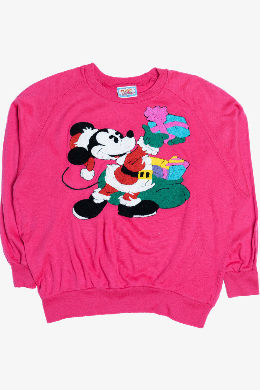 Vintage Mickey Mouse Santa Tufted Ugly Christmas Sweatshirt (1990s)