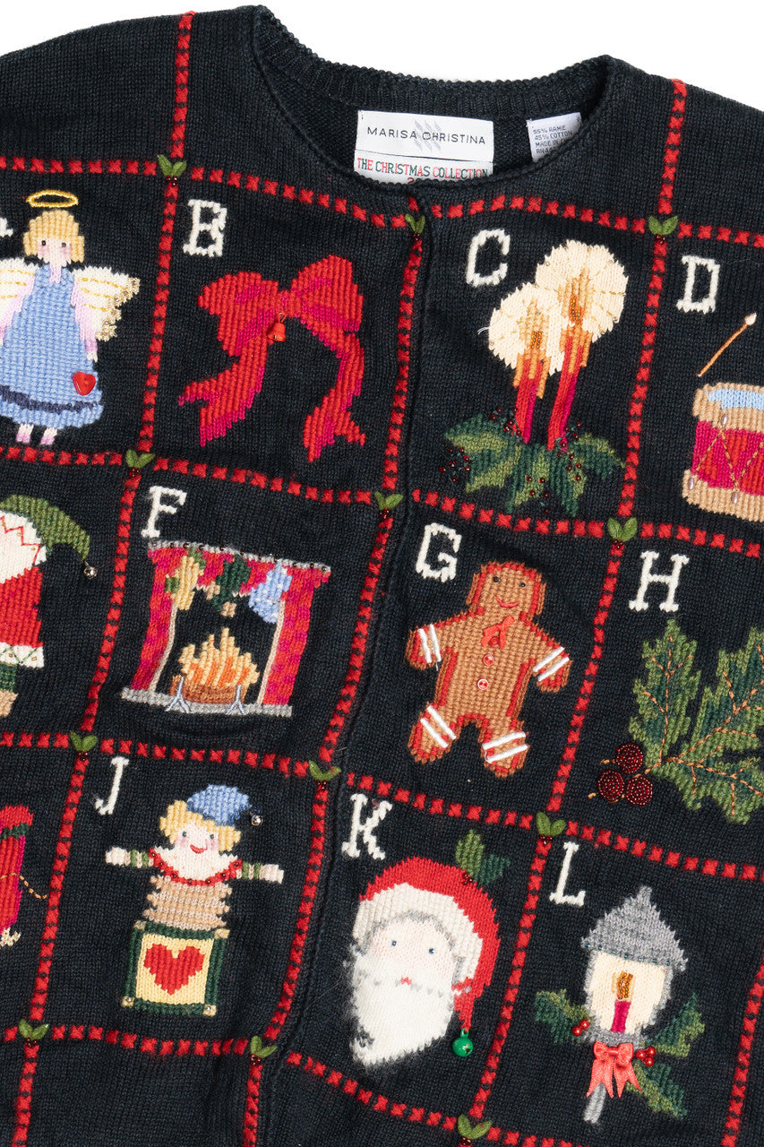 Vintage Christmas Alphabet Ugly Christmas Cardigan Sweater 64093
