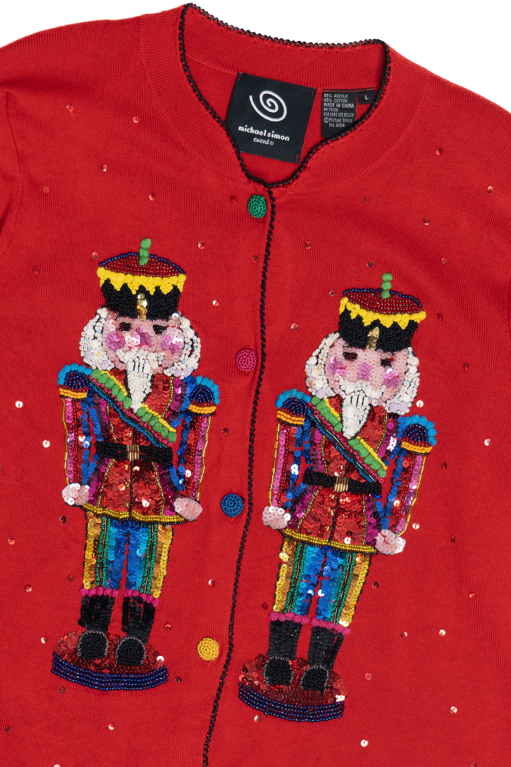 Michael Simon Beaded & Sequin Nutcrackers Ugly Christmas Cardigan