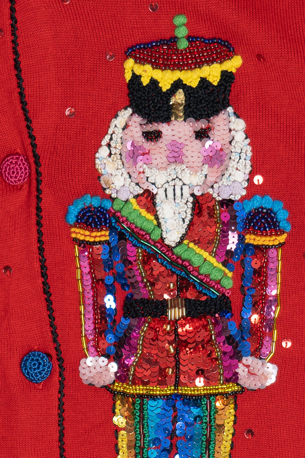 Michael Simon Beaded & Sequin Nutcrackers Ugly Christmas Cardigan