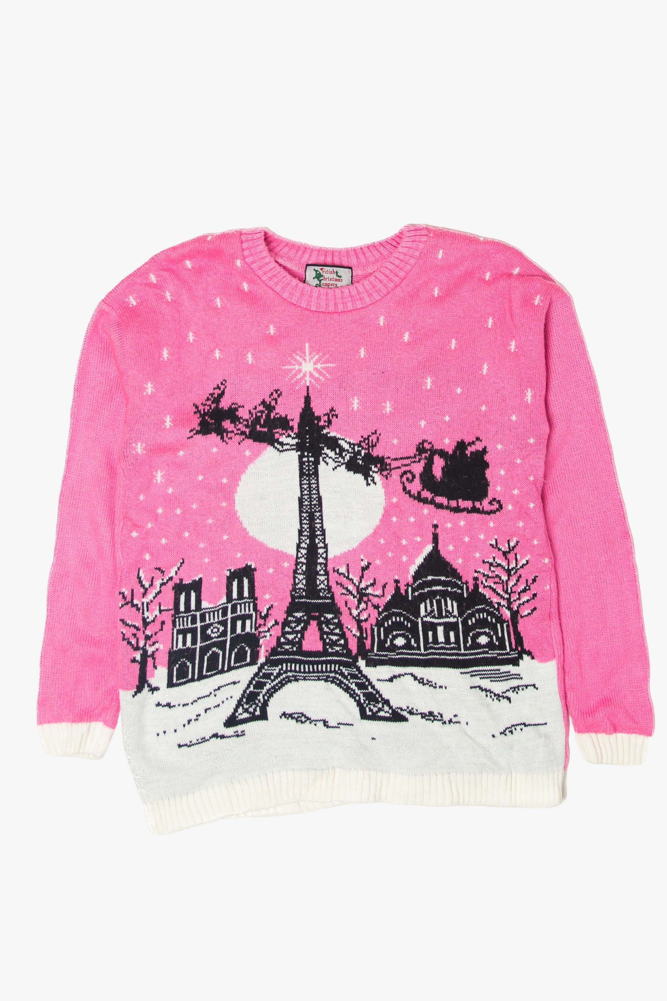 Santa In Paris Pink Ugly Christmas Sweater
