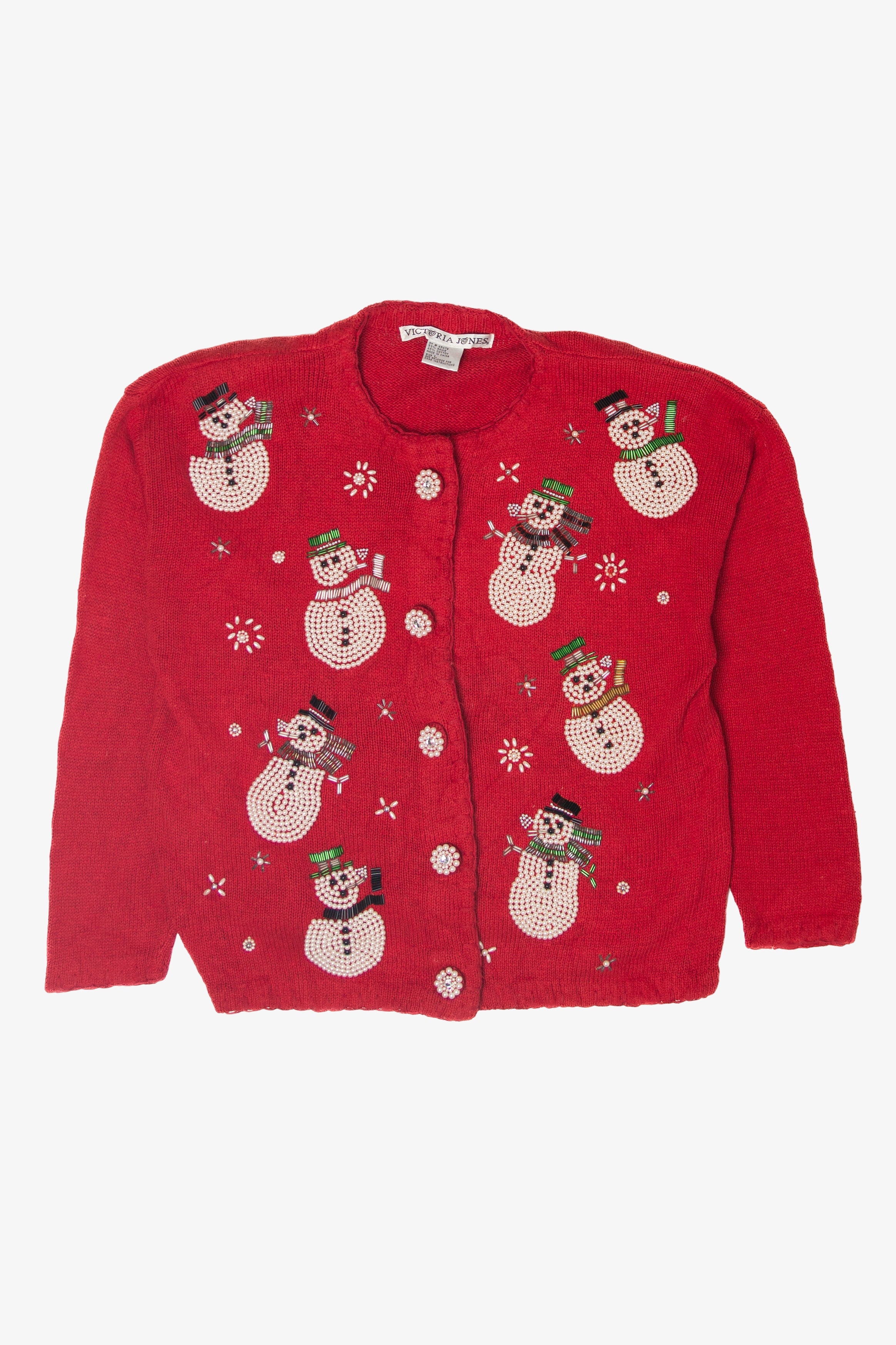 Victoria Jones Beaded Snowmen Ugly Christmas Cardigan
