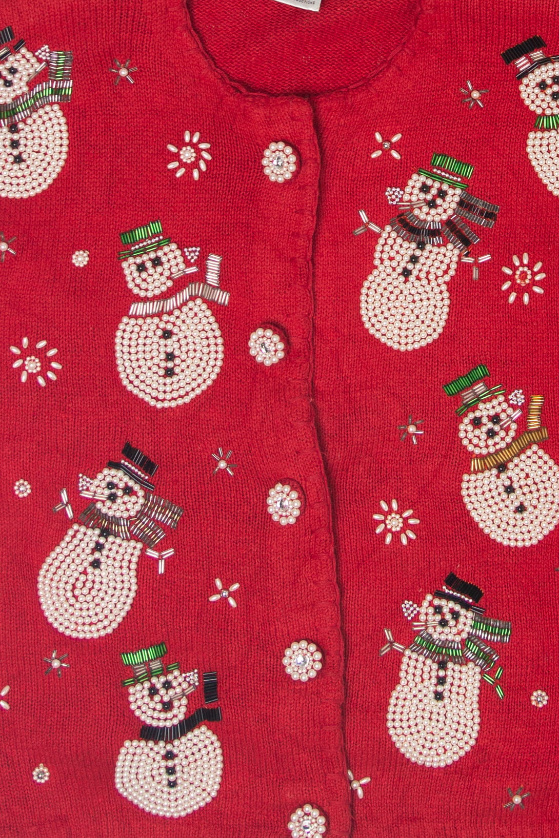 Victoria Jones Beaded Snowmen Ugly Christmas Cardigan