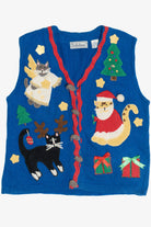 Christmas Cats With Knit Mice Buttons Ugly Christmas Vest
