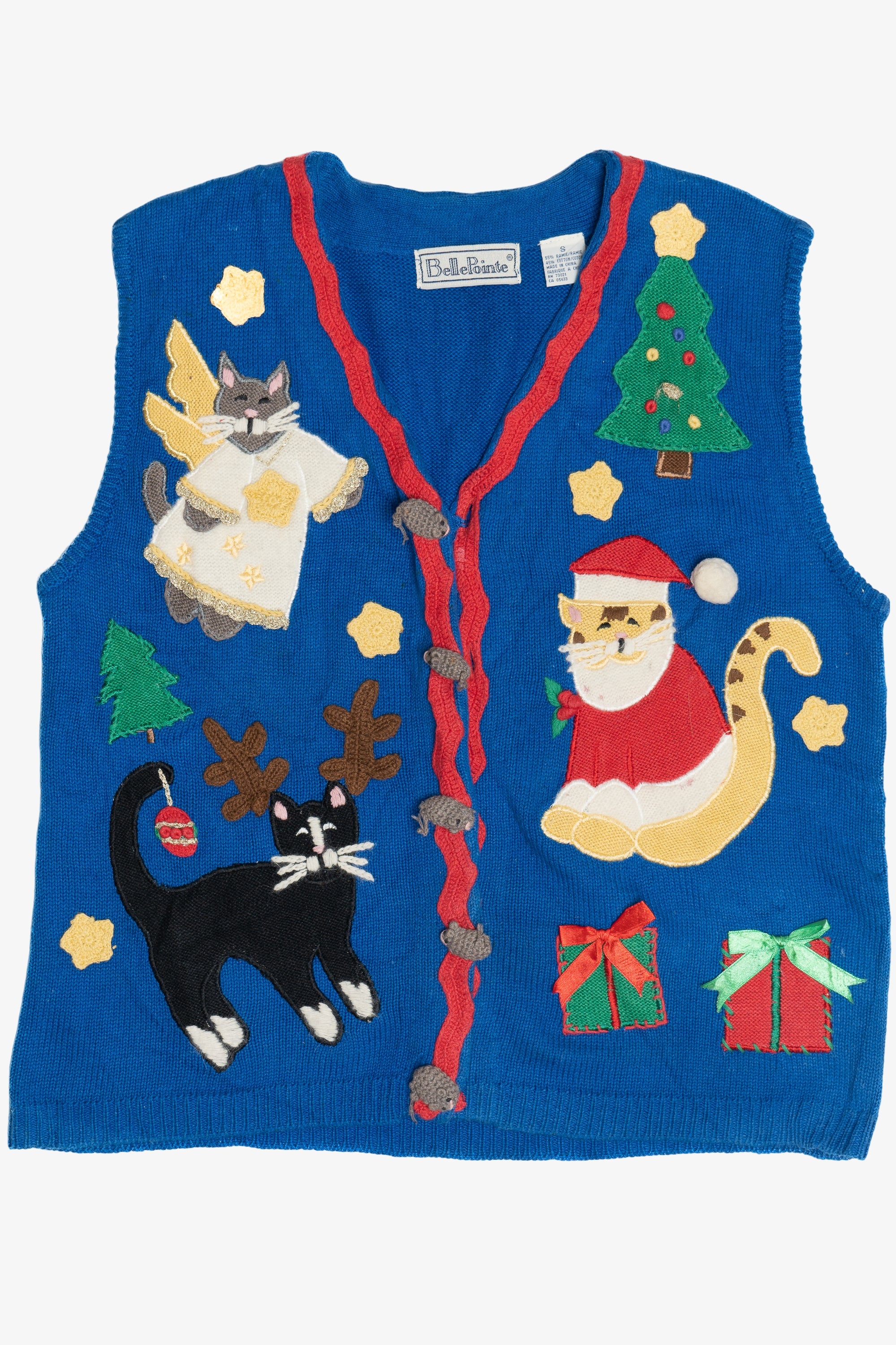 Christmas Cats With Knit Mice Buttons Ugly Christmas Vest