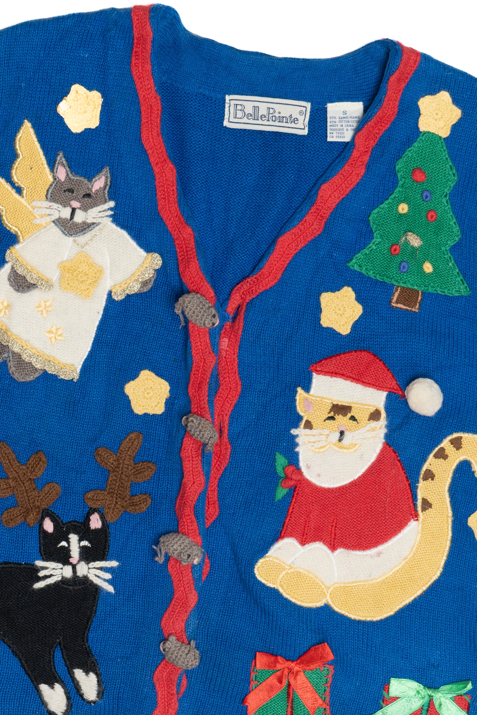Christmas Cats With Knit Mice Buttons Ugly Christmas Vest