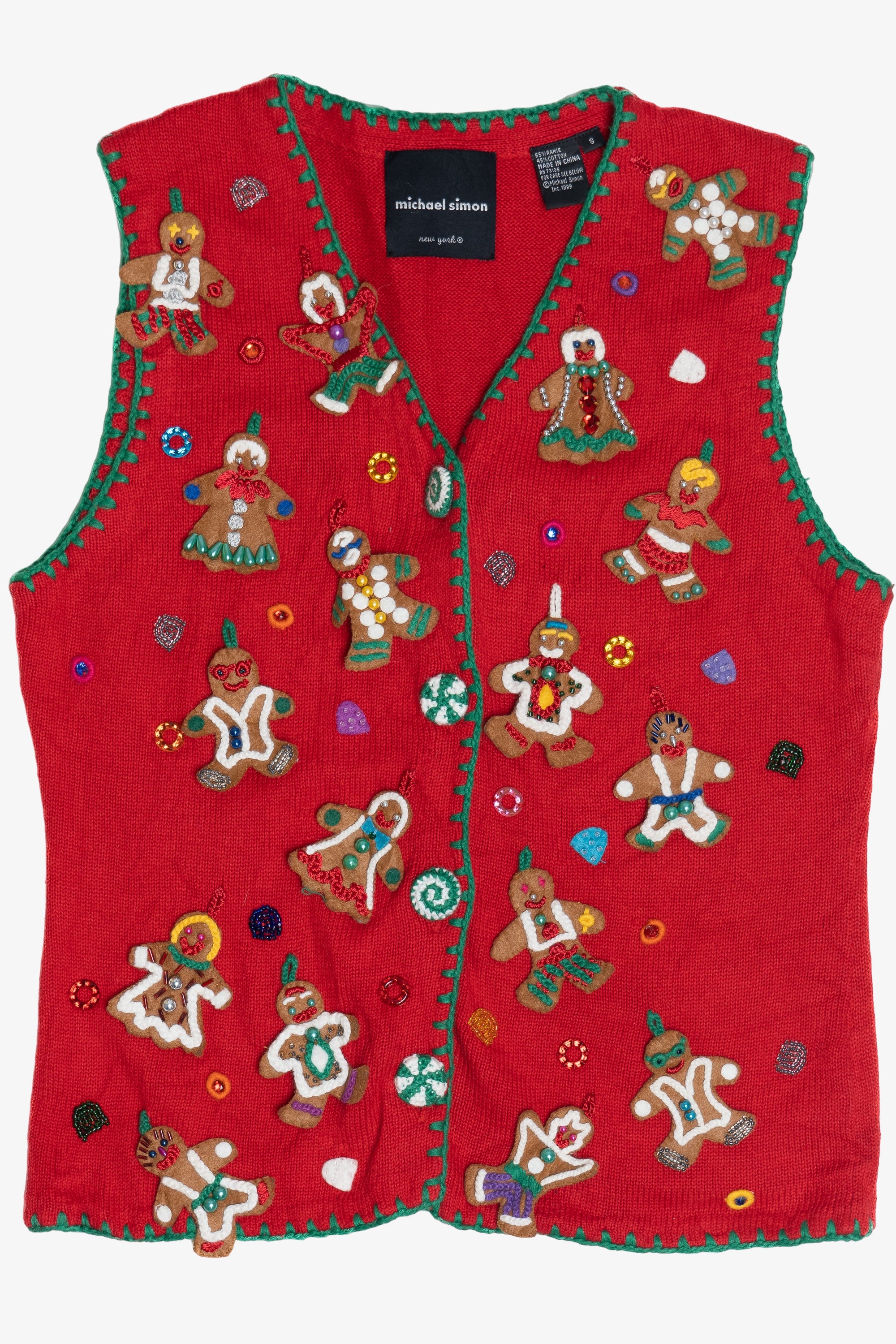 Michael Simon Gingerbread Hand Embroidered Ugly Christmas Vest
