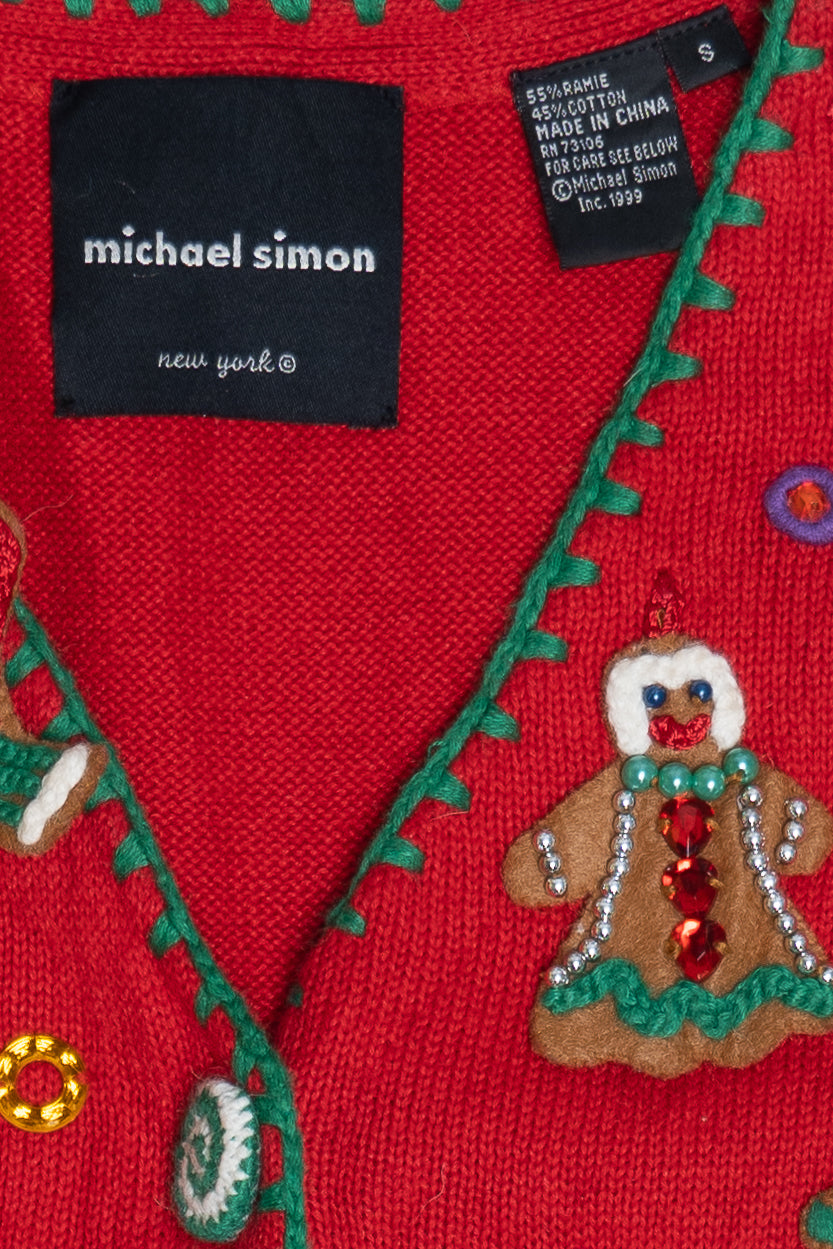 Michael Simon Gingerbread Hand Embroidered Ugly Christmas Vest