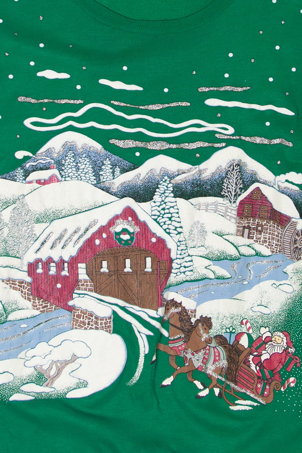 Vintage Santa Flying Over Ugly Christmas Sweatshirts (1980s)