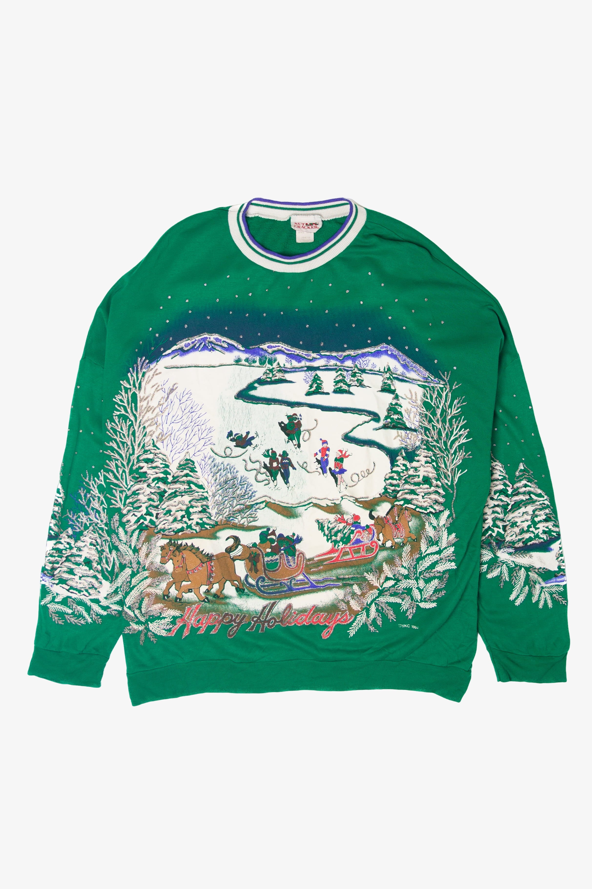 Vintage Sleigh Riders And Ice Skaters Ugly Christmas Sweatshirts (1980s)