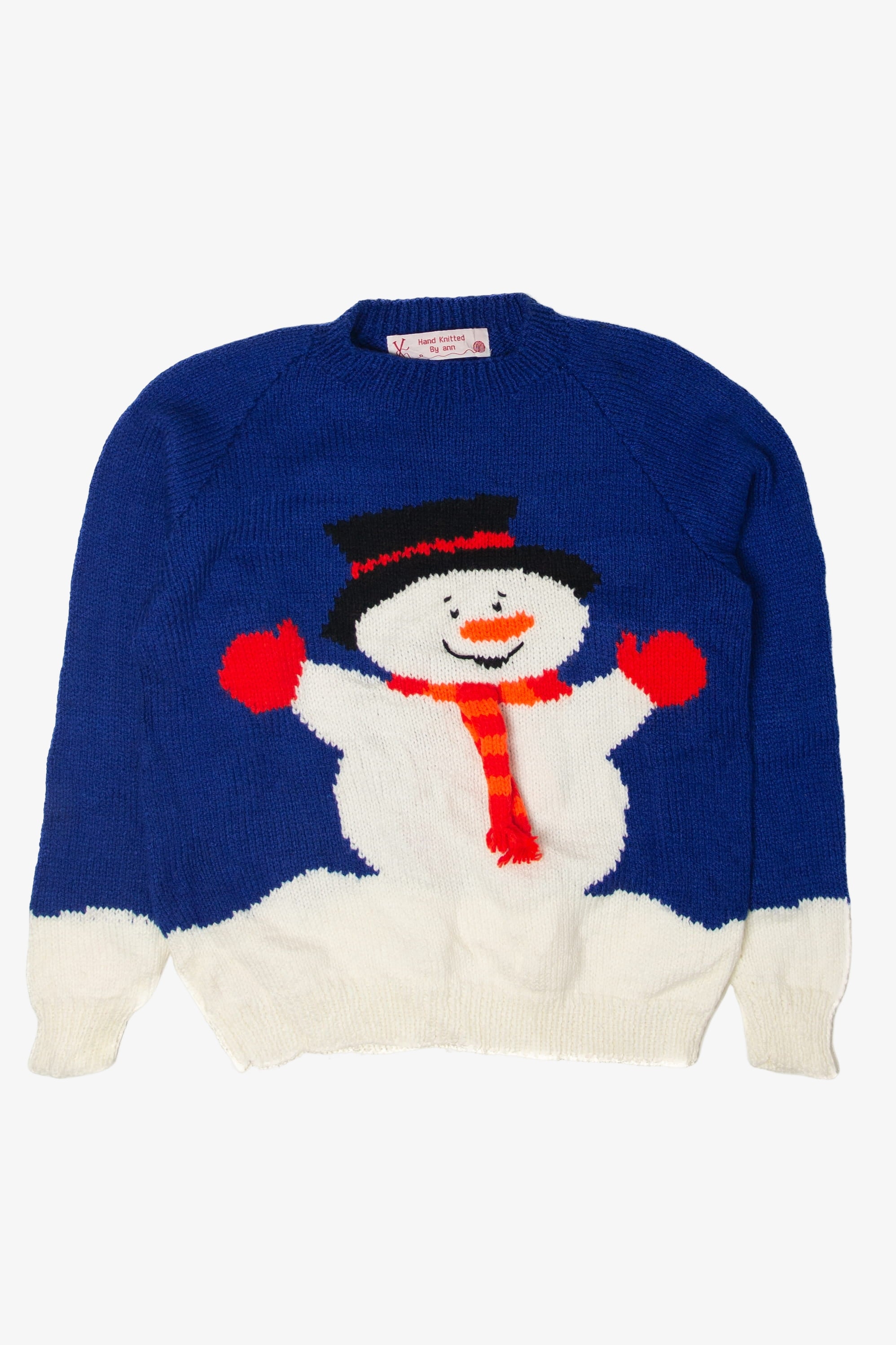 Hand Knit By Ann Snowman Ugly Christmas Pullover 