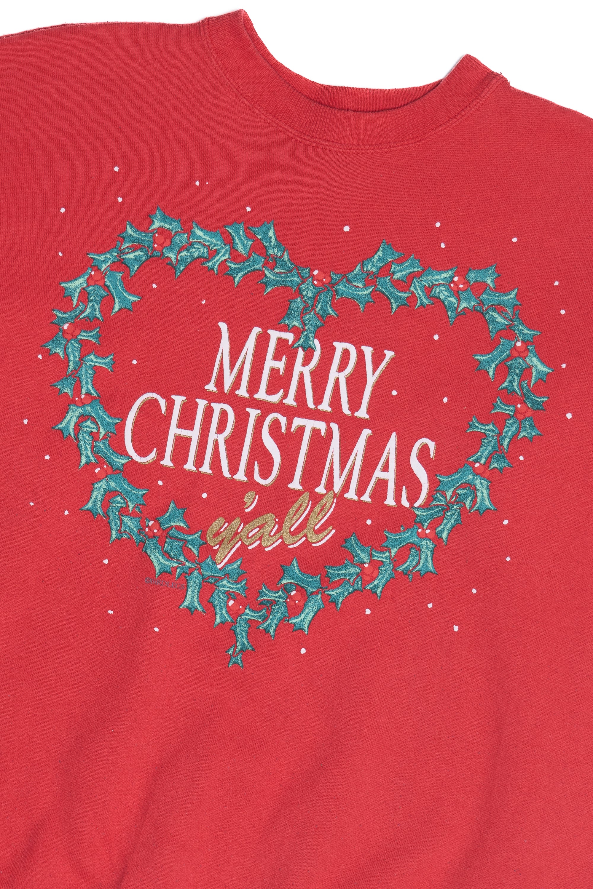 Vintage "Merry Christmas Y'all" Heart Wreath Sweatshirt (1990s)