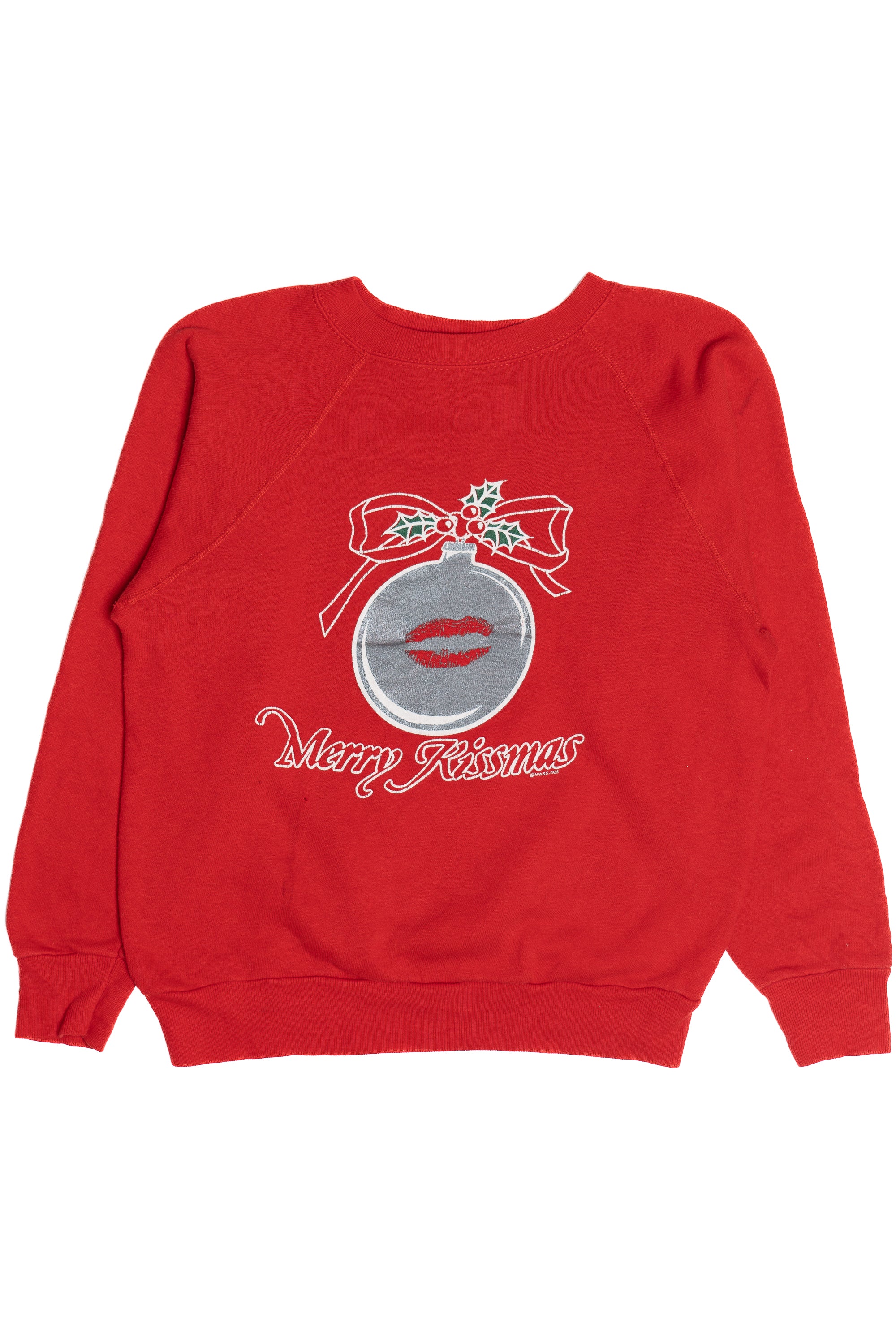 Vintage "Merry Kissmas" Kiss Ornament Raglan Sleeve Sweatshirt (1980s)