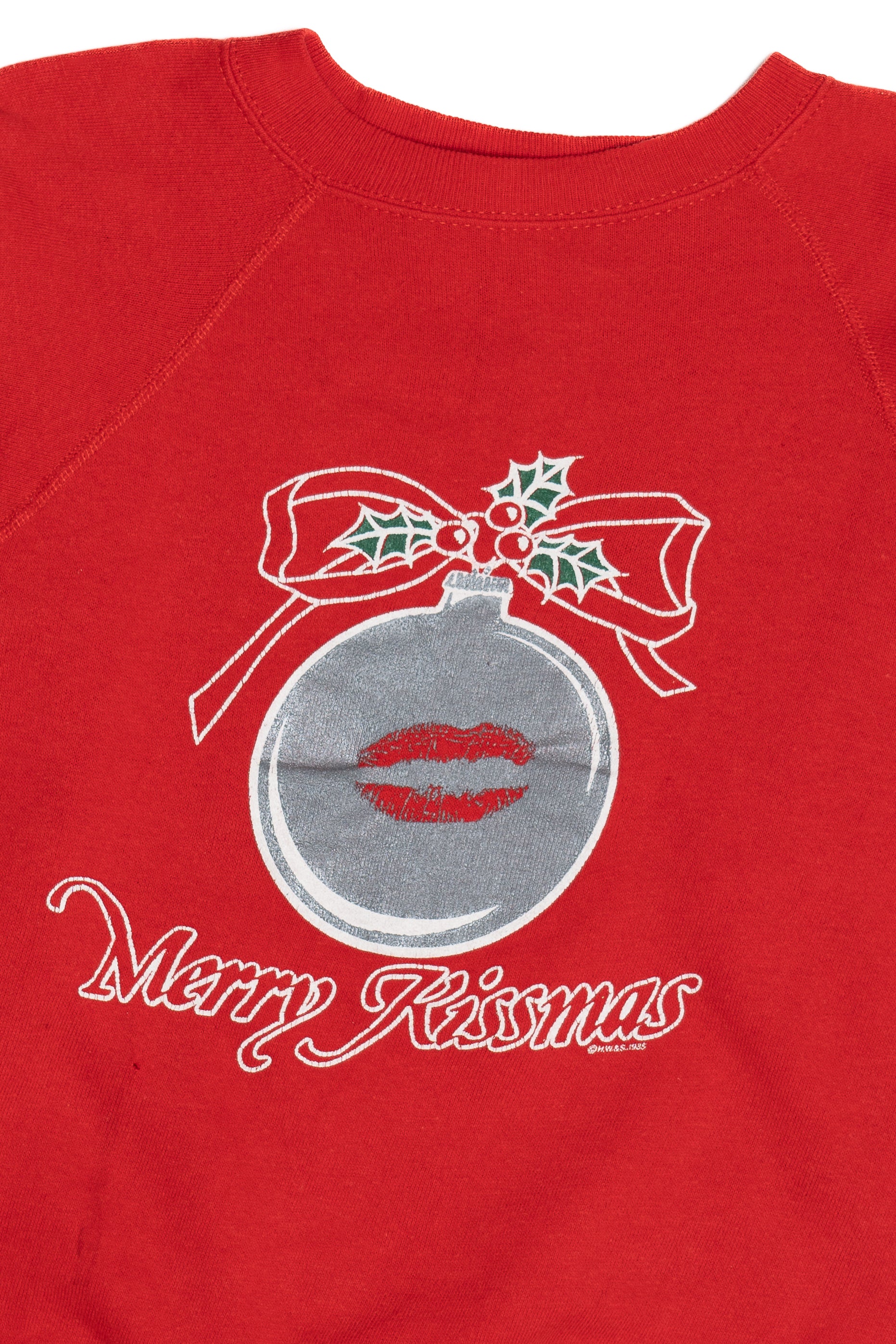Vintage "Merry Kissmas" Kiss Ornament Raglan Sleeve Sweatshirt (1980s)