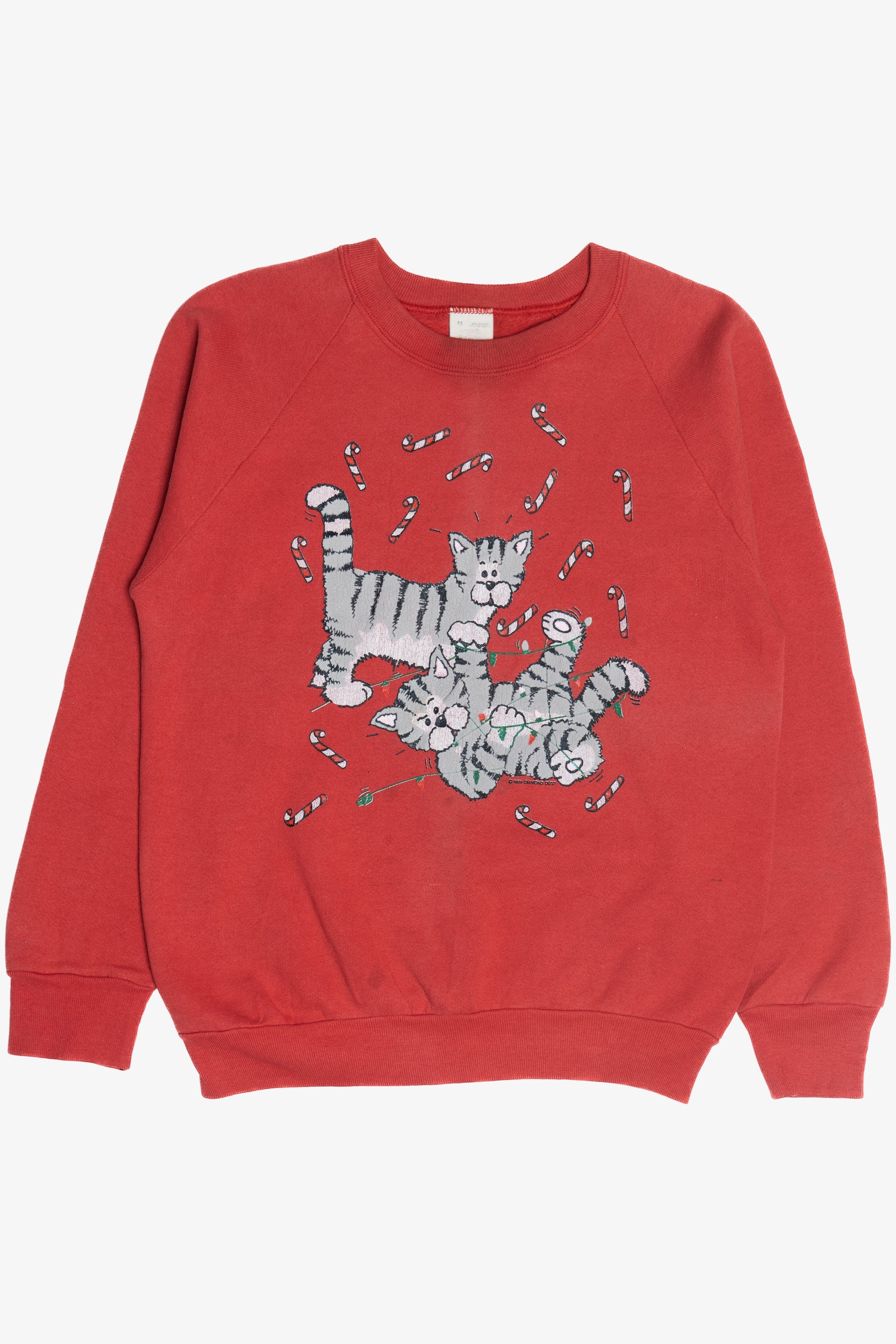 Vintage Candy Cane Cats Christmas Sweatshirt (1990s)