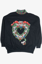 Vintage Christmas Mice Heart Wreath Turtleneck Sweatshirt (1980s)