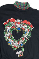 Vintage Christmas Mice Heart Wreath Turtleneck Sweatshirt (1980s)
