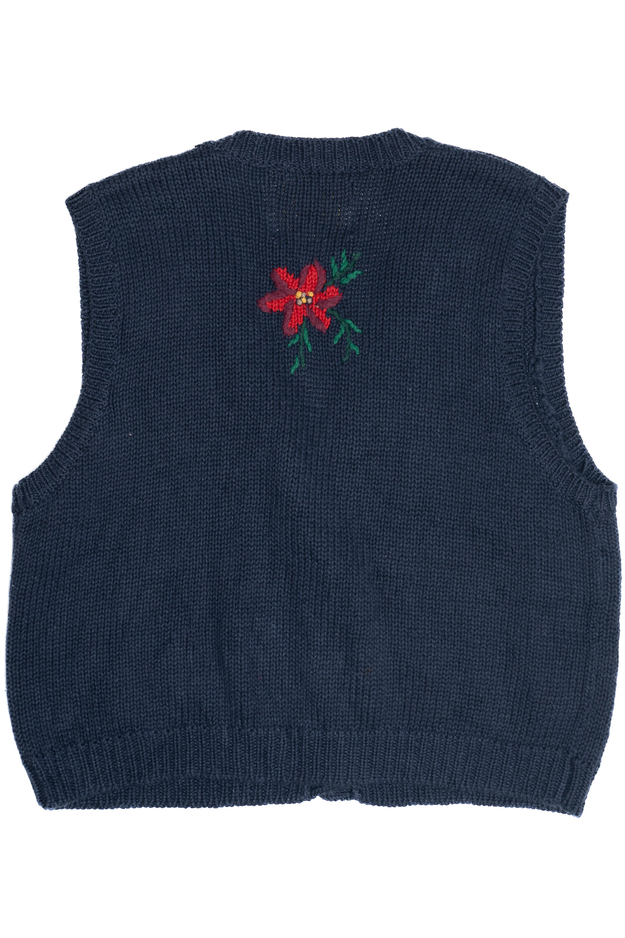 Vintage Hand Embroidered Holiday Birdhouse Ugly Christmas Sweater Vest (1990s)