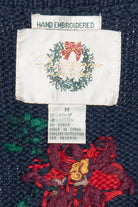 Vintage Hand Embroidered Holiday Birdhouse Ugly Christmas Sweater Vest (1990s)