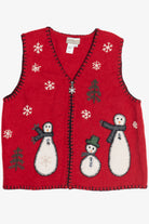 Vintage Snowmen Felted Wool Ugly Christmas Sweater Vest (1990s)