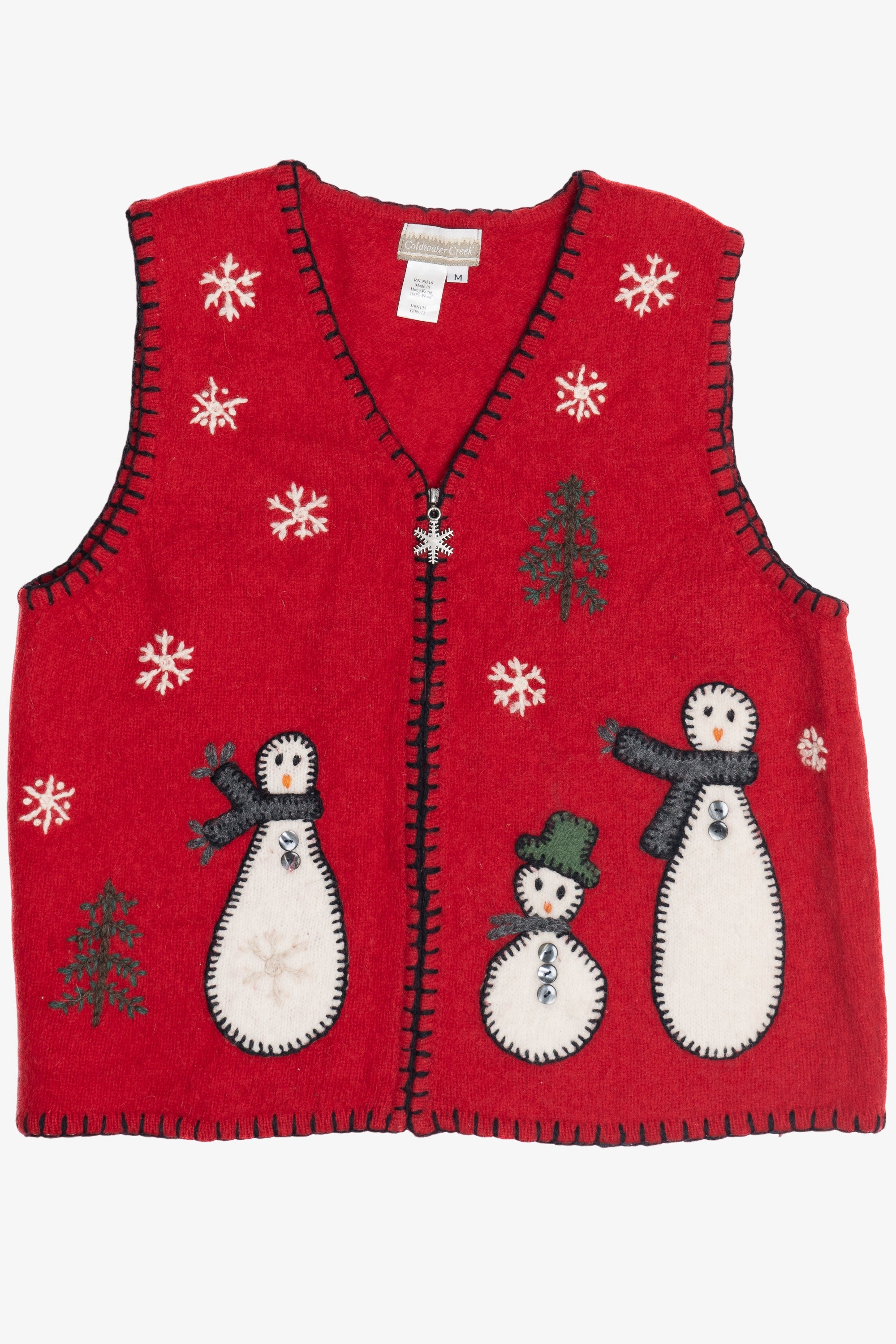 Vintage Snowmen Felted Wool Ugly Christmas Sweater Vest (1990s)