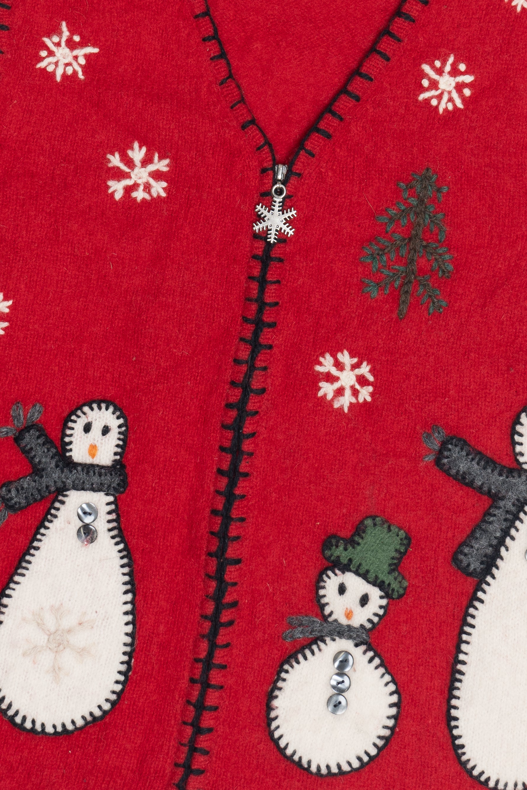 Vintage Snowmen Felted Wool Ugly Christmas Sweater Vest (1990s)