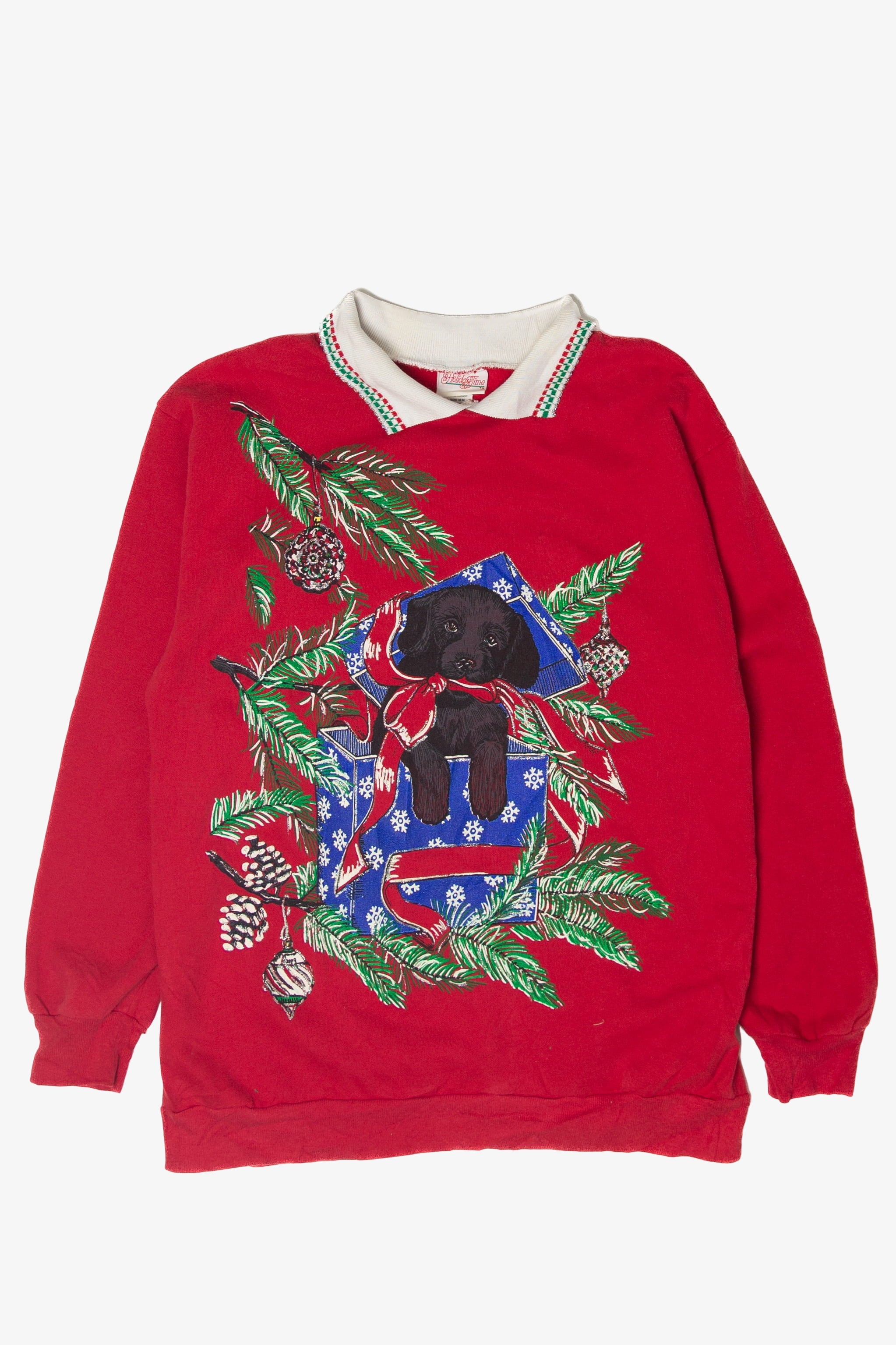 Vintage Puppy In Present Ugly Christmas Sweater (1990s)