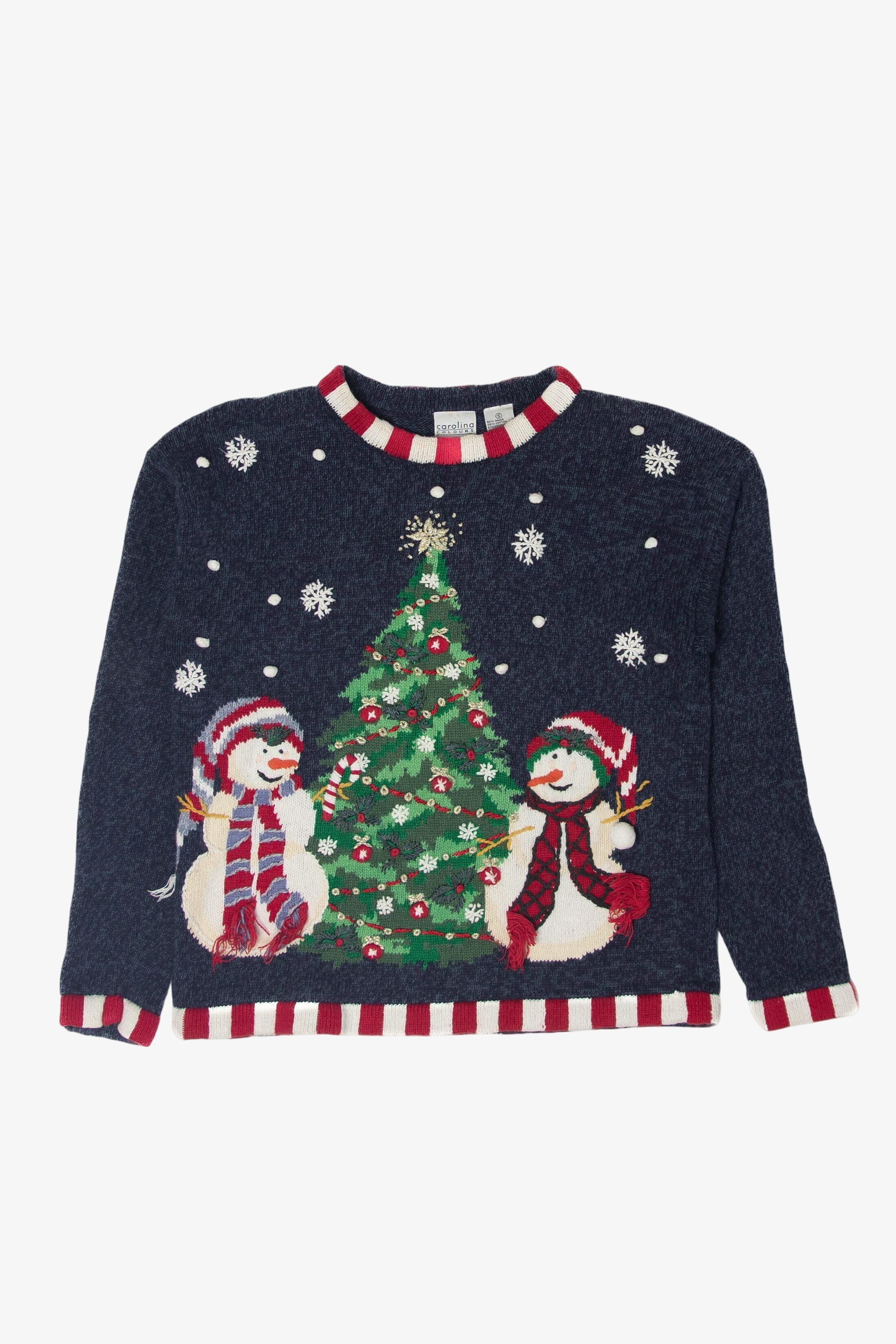 Vintage Snowmen Decorating Tree Ugly Christmas Pullovers (1990s)