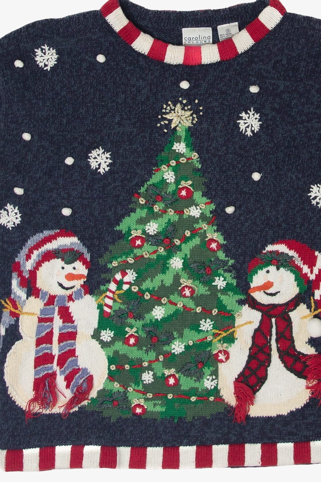 Vintage Snowmen Decorating Tree Ugly Christmas Pullovers (1990s)