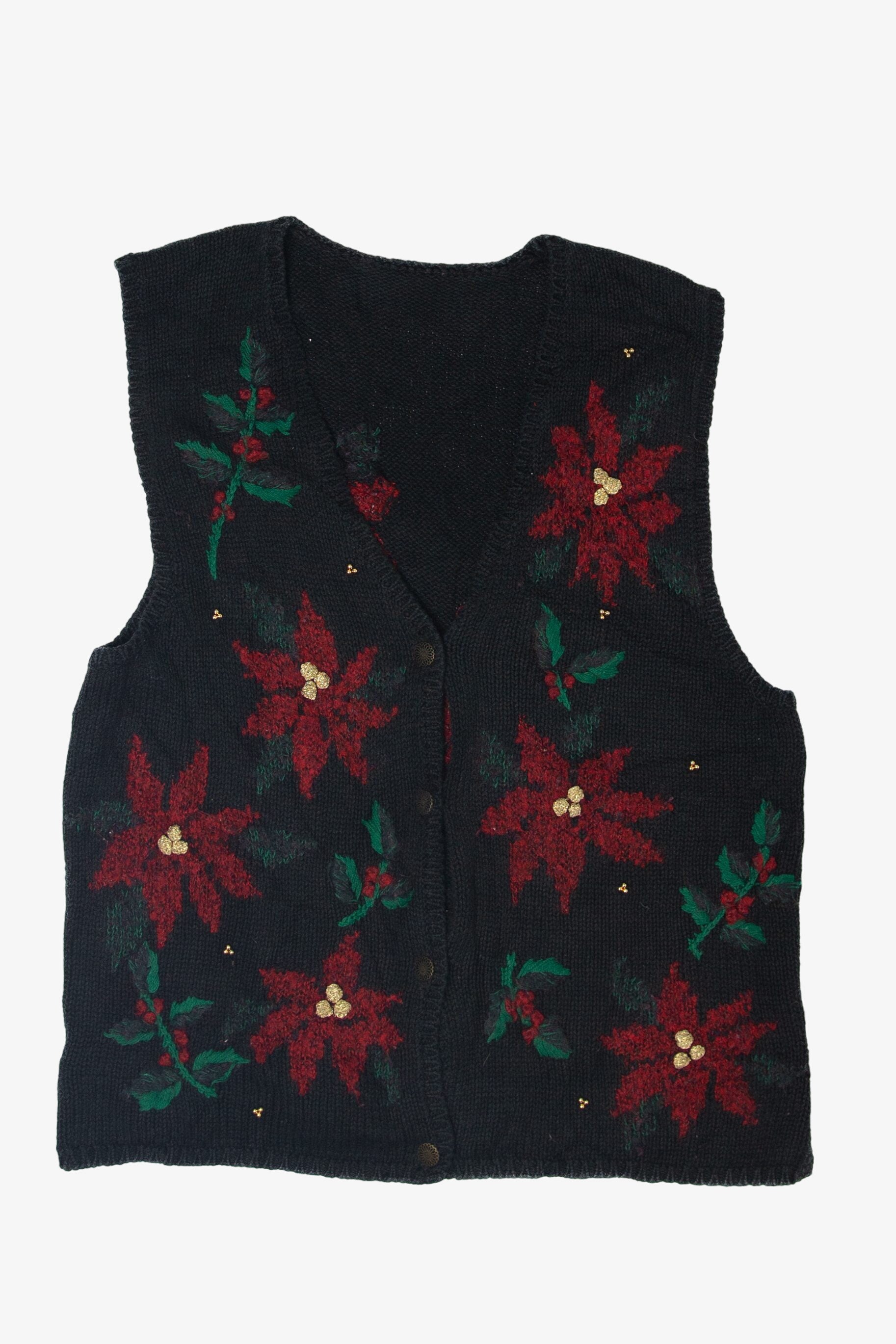 Vintage Poinsettias Ugly Christmas Vest (1990s)